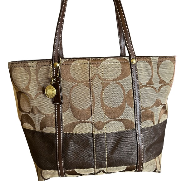 Coach Brown Leather Trim Signature Tote - Picture 1 of 2